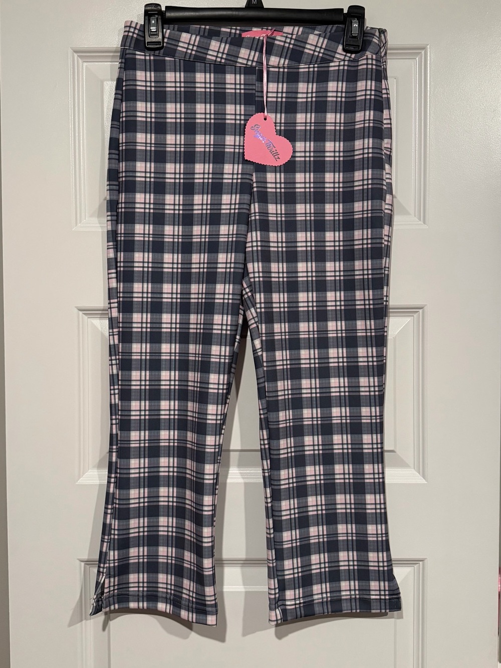 Sugar Thrillz by Dolls Kill Pink Gray White Book Club Babe Plaid Capri Medium